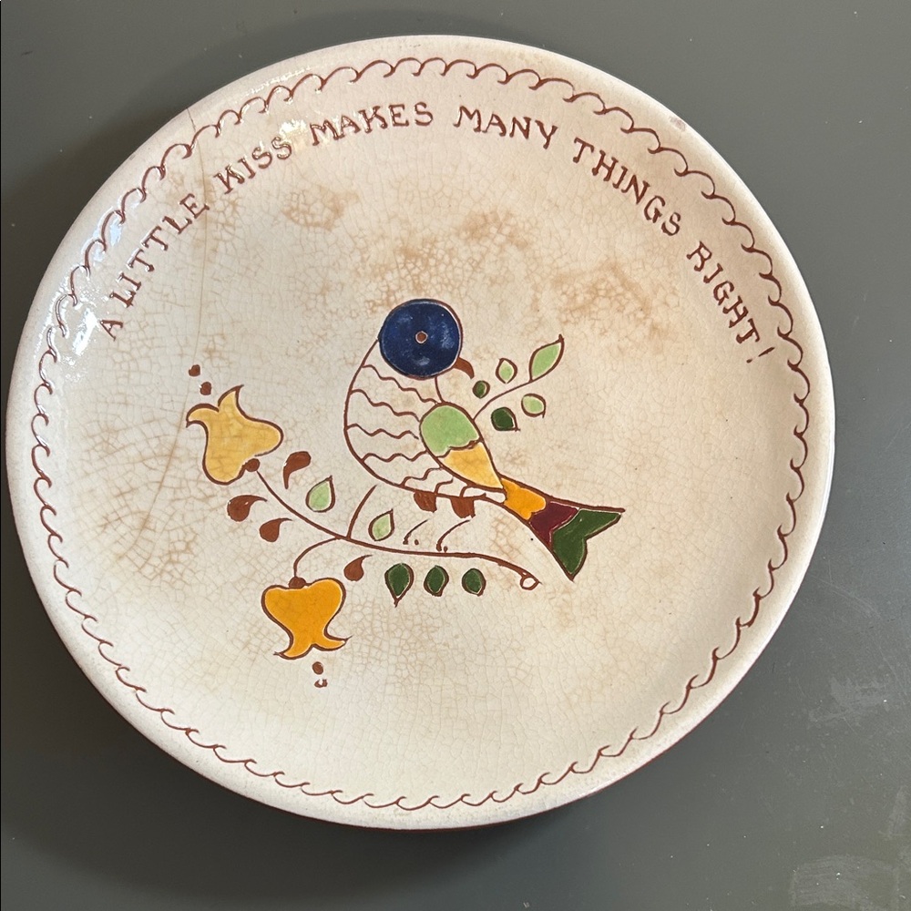 Pennsylvania Dutch Redware Pottery Plate.